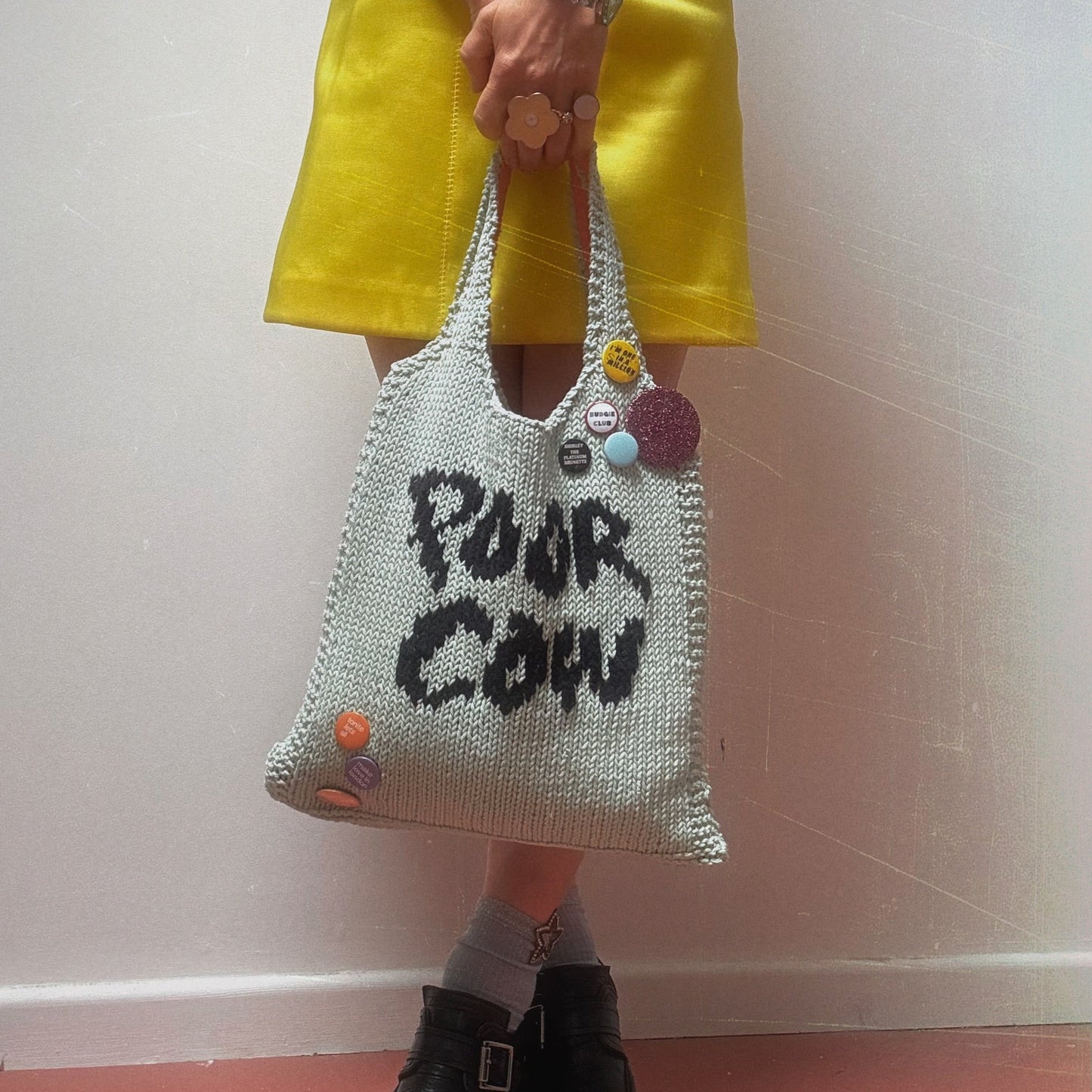 Poor Cow Knitted Tote - Mint